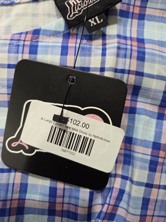 Retrolicious Blue & White Plaid Sleeveless Midi Dress - Size XL - Picture 9 of 11